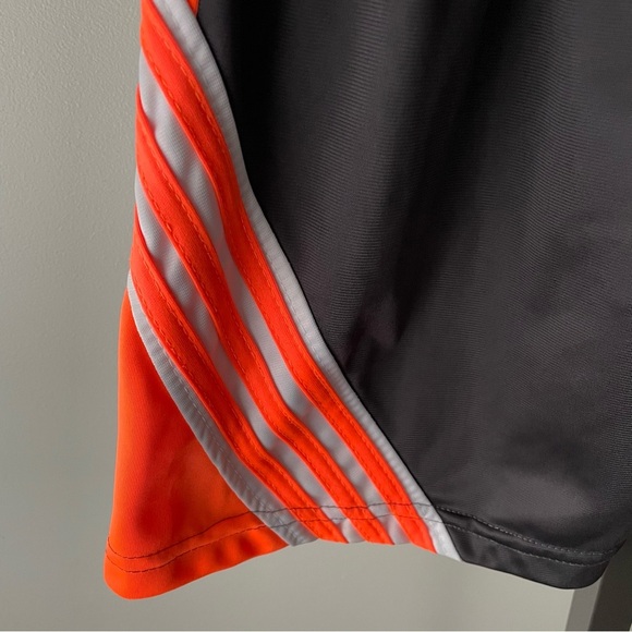 Vintage Adidas Neon 3 Stripe Fleece Lined Athletic Shorts Orange Grey 90s Y2K - Picture 5 of 8